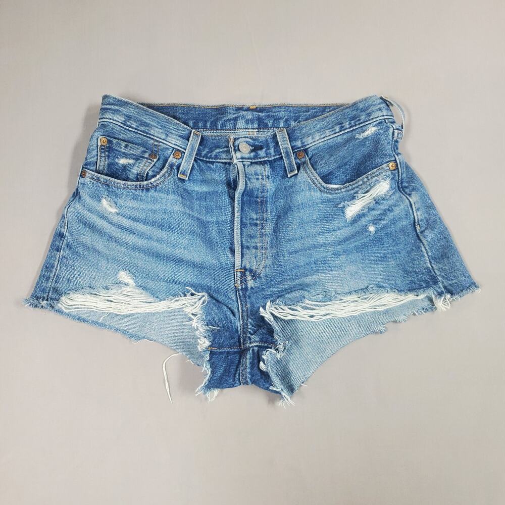 Levi's 501 Womens High Rise Cut Off Jean Shorts Size Waist 29 Butterfly opening